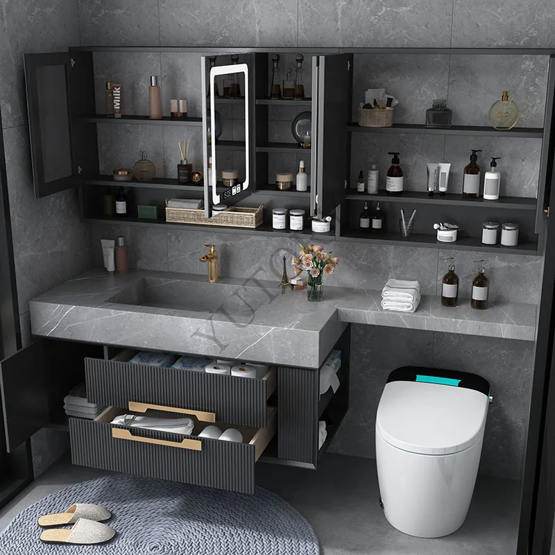 Bathroom cabinet rock slab integrated basin extension toilet smart, bathroom washbasin hand washbasin cabinet combination