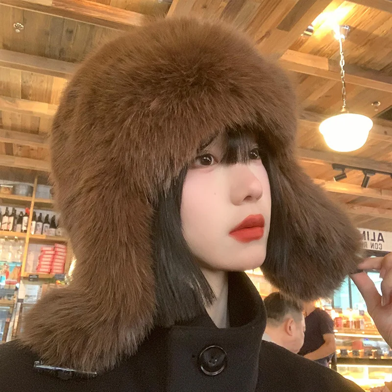 Winter Hat Plush Lei Feng Cow Horn Buckle Warm Thick Ear Protection Cold Windproof Toe Cap
