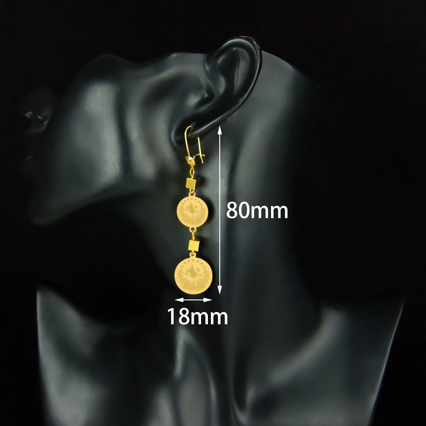 Türkische Münzen, lange Ohrringe, 21 Karat vergoldet, arabische islamische Mode, Tropfenohrring, Naher Osten, Frauen, Brautparty, Schmuck, Geschenke – Detail 6