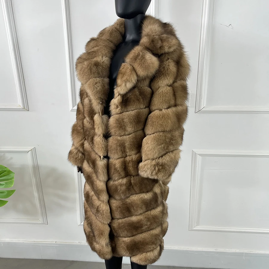 Women Real Fox Fur Coat Winter Genuine Fur Jacket Mid-Length Women Warm Best Selling Natural Fox Fur Coat