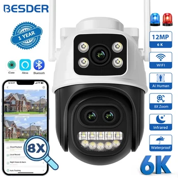 BESDER 12MP 6K PTZ Wifi Camera Dual Lens 8X Digital Zoom AI Human Detection Outdoor 8MP CCTV IP Camera Security Protection iCSee 1