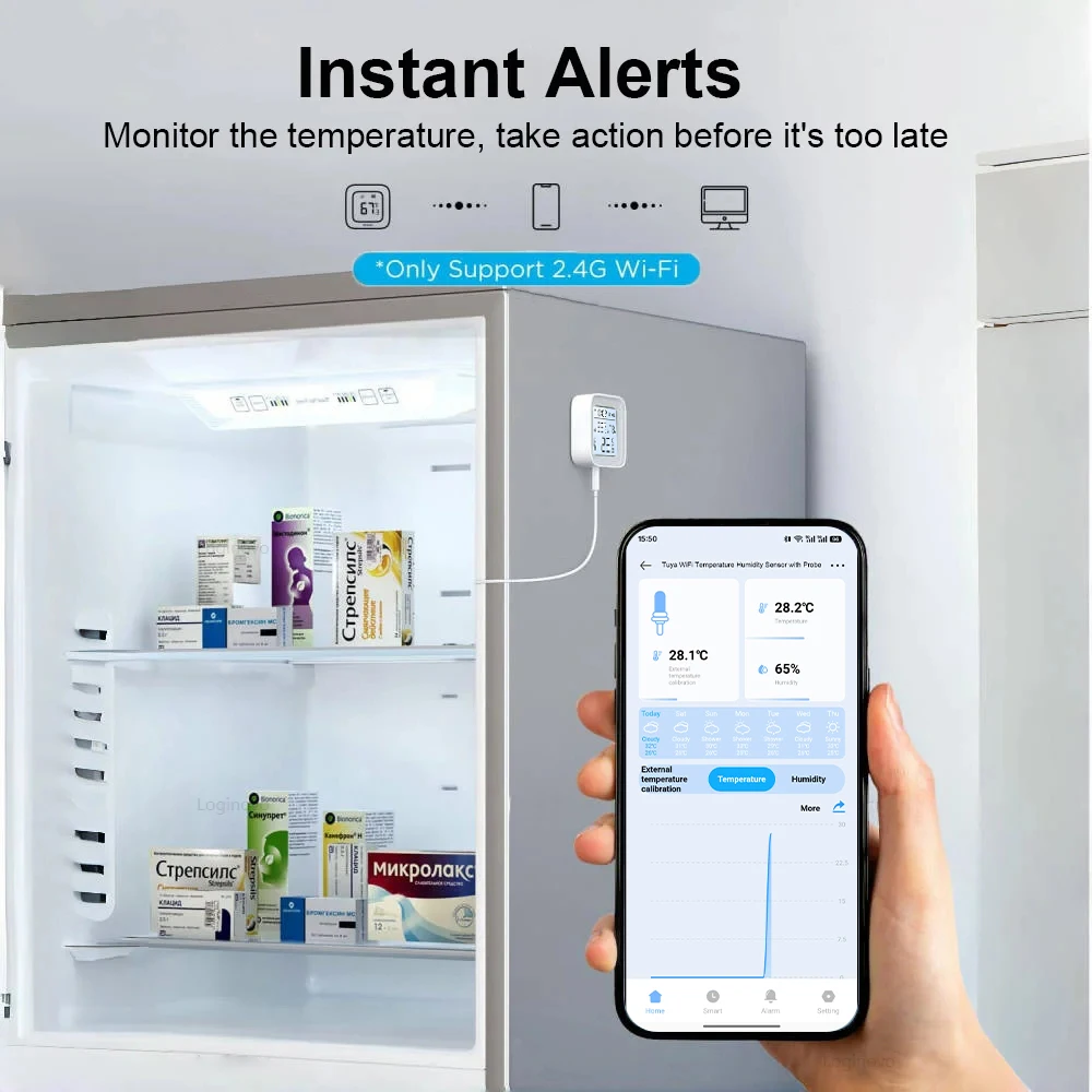 Smart WiFi Temperature & Humidity Sensor with External Probe and Optional Display