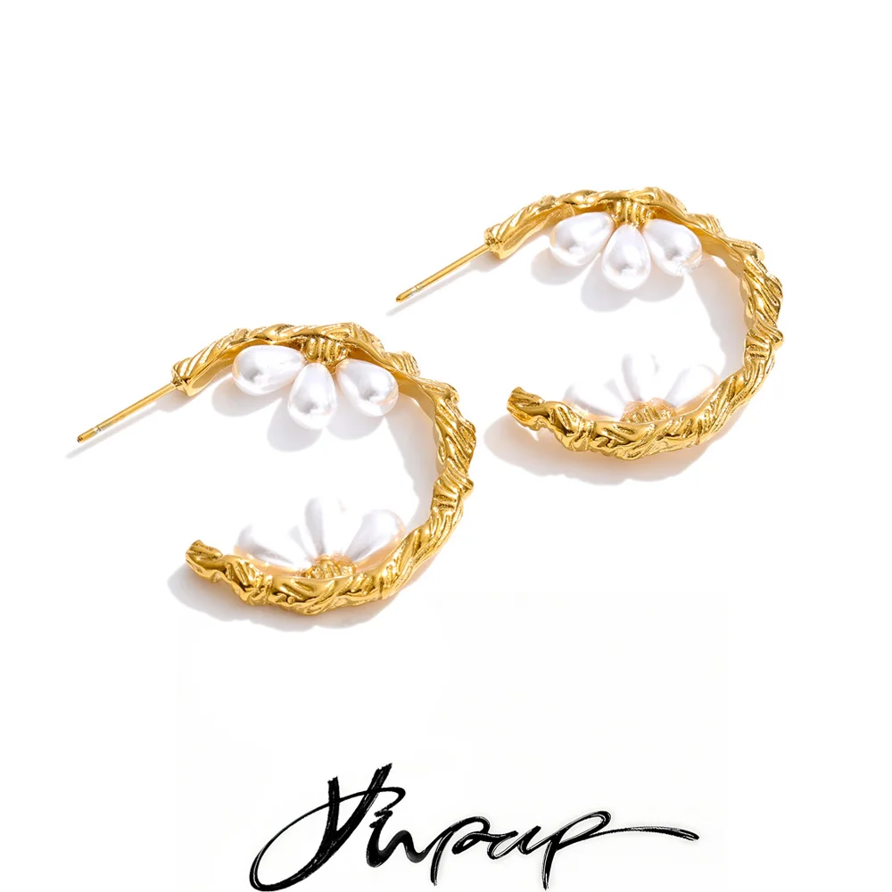 Yhpup Stainless Steel Earrings Imitation Pearls Daily Jewelry
