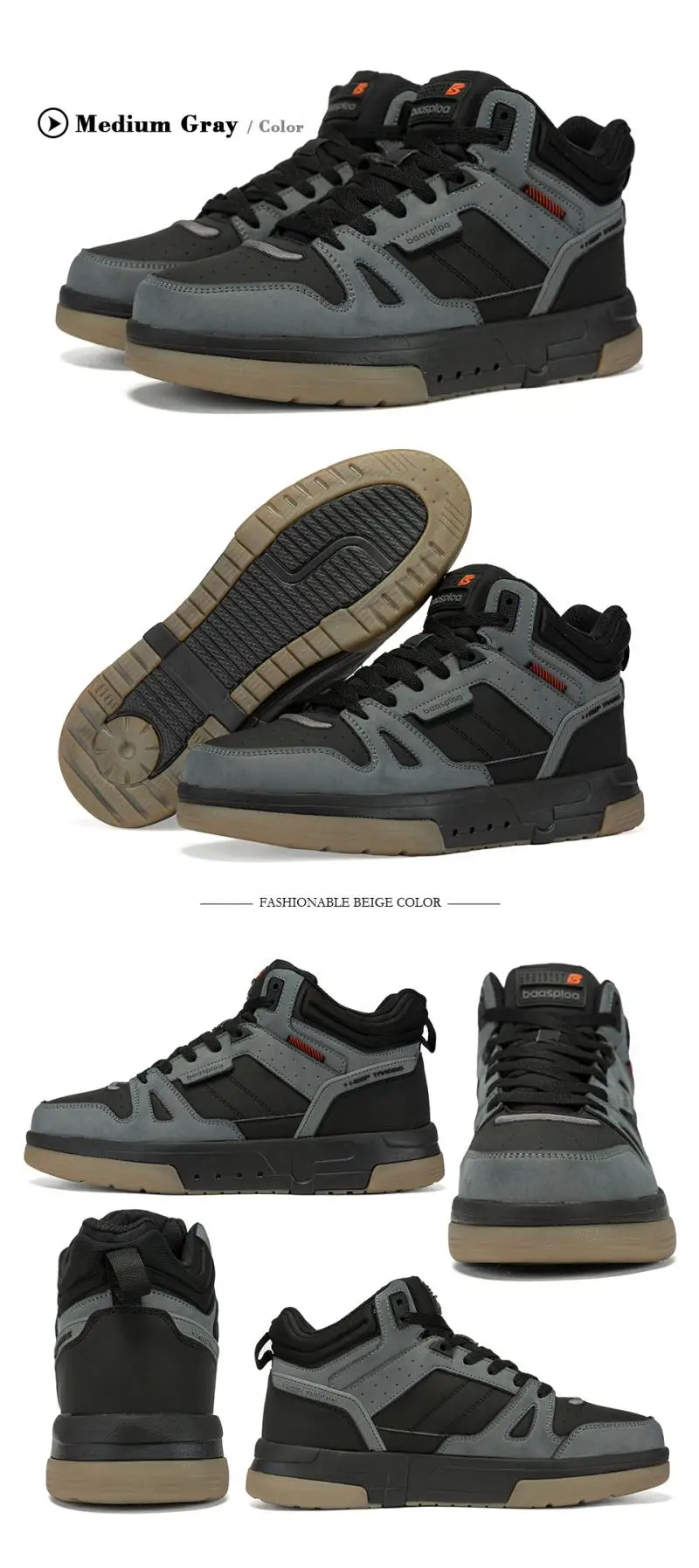 Baasploa Herren-Sneaker aus Baumwolle, wasserdicht, rutschfest, verschleißfest, für den Außenbereich, lässig, mit Schnürung, Plüsch, warme Wanderschuhe – Detail 11
