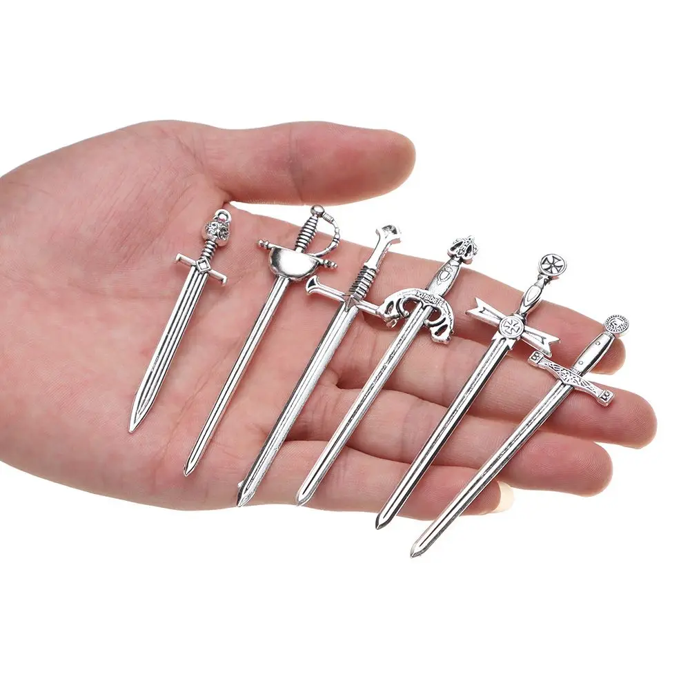 Metal Bookmark Bookmarks Stationery Supplies 6Pcs Accessory Craft Pendants Silver Swords Knife Bookmark Antique Swords Knife Bookmark Jewelry Making Charms