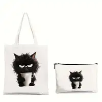 2PC Cute Kitten Cat Pattern Printed Women Shoulder Bag Kawaii Shopper Shopping Canvas Bag Shoulder Bag Fashion Girl Handbags 2