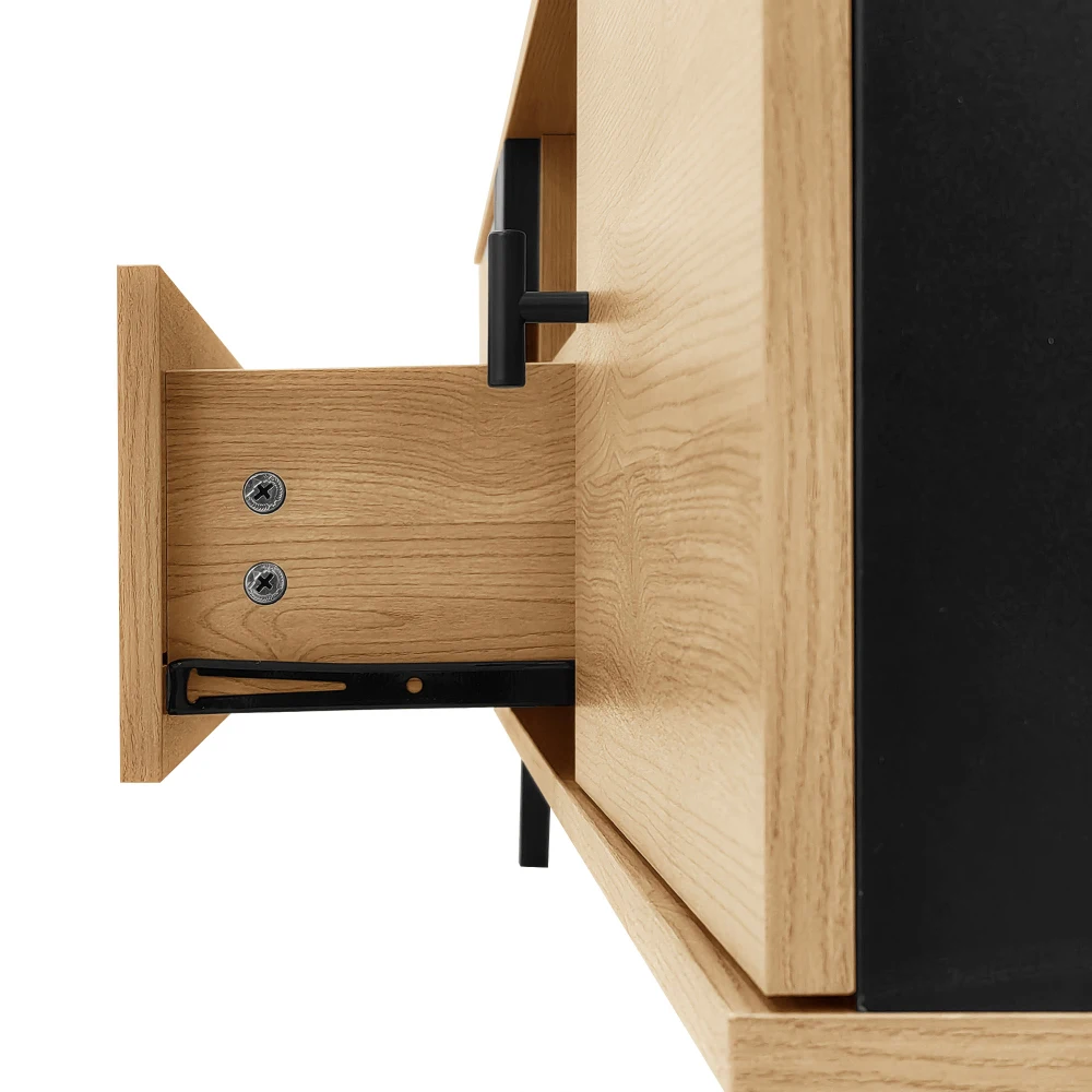PINGGO 170cm TV-Ständer Holz Schwarz Design Lowboard mit Schubladen Einzigartiger Moderner Aufbewahrungsschrank Stilvolles Wohnzimmermöbel – Detail 17