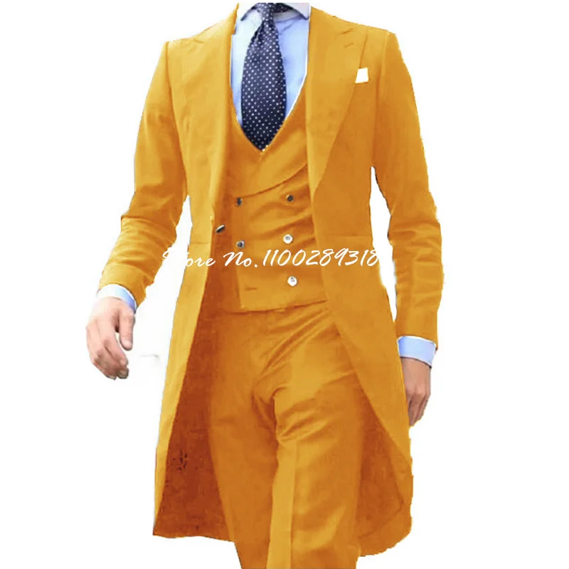 2023 New Arrivel Royal blue Long Coat Designs Men Suits Set Men Clothing Groom Tuxedos Prom Blazer Custom 3PCS (Top+Vest+Pants)