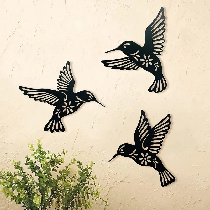 

3D Metal Hummingbird Wall Art Decoration Hollow Out Iron Bird Sculpture Wall Hanging Figurines Ornament Home Yard Lawn Decor