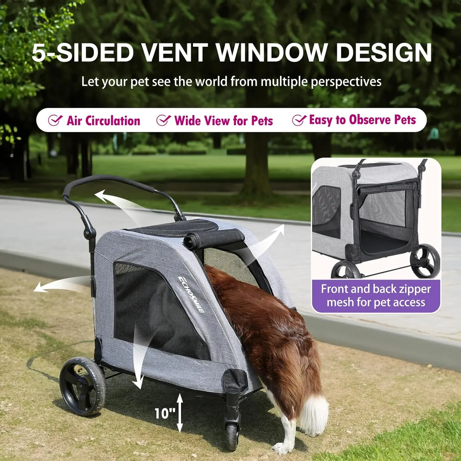 Dog Stroller Extra Large Adjustable Handle, Lightweight Folding