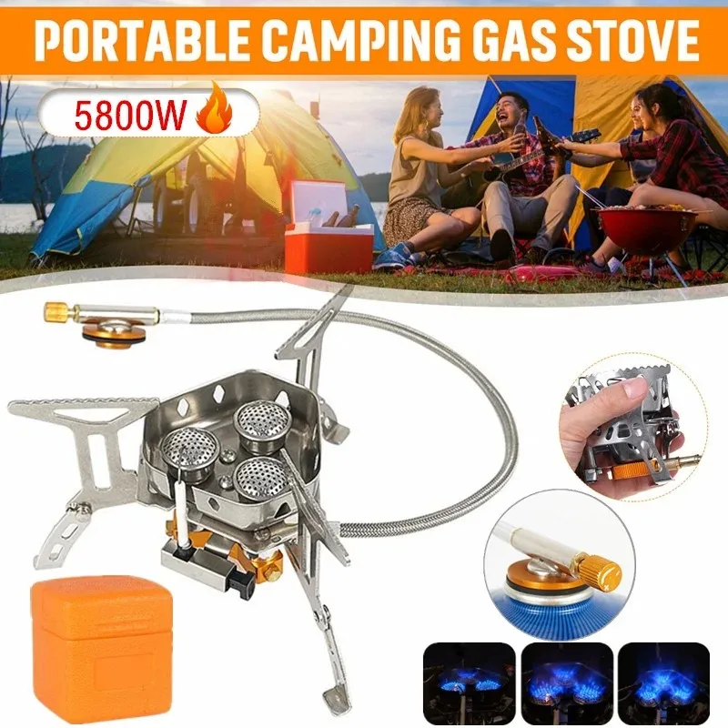 Camping Portable | Besoin Camping Brûleur Grill avec 5 brûleurs - Coupe-Vent pour randonnée en Plein air, Pique-Nique, Cuisine, Camping Povanjer