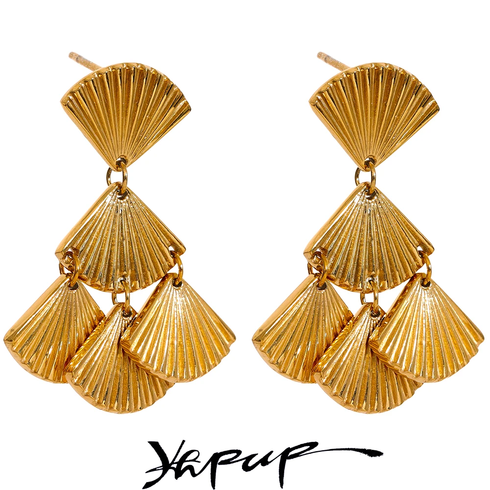 Yhpup Stainless Steel Shell Gold Color Drop Dangle Earrings Waterproof