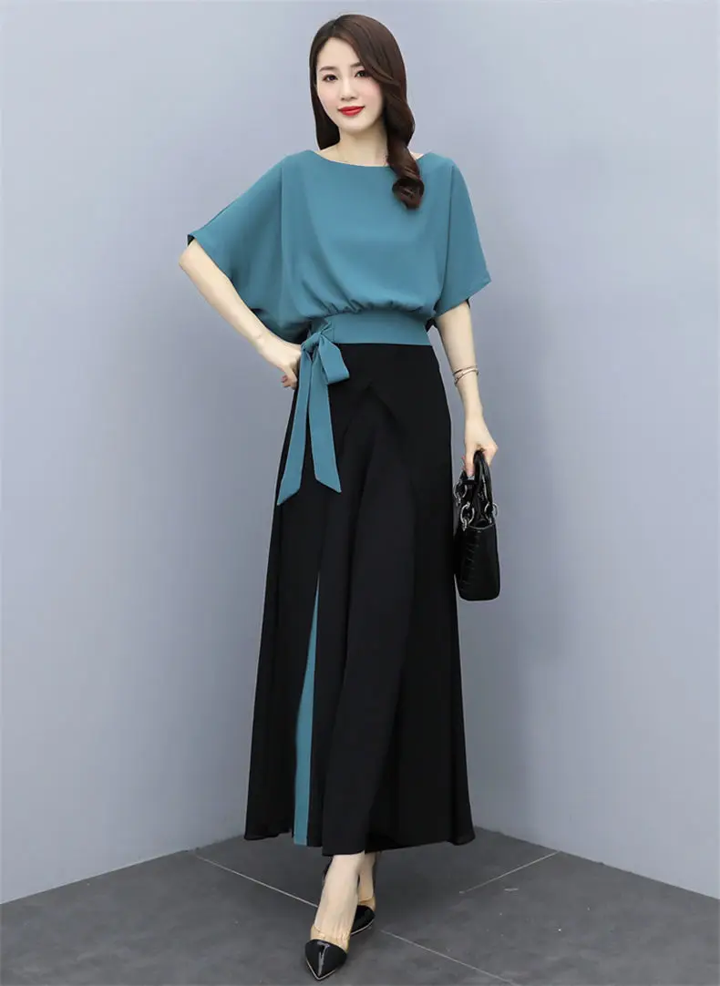 Leisure Wide Leg Pants Set for Women's Summer New Korean Version Fashionable Slim Fit and Age Reducing Two-piece Set