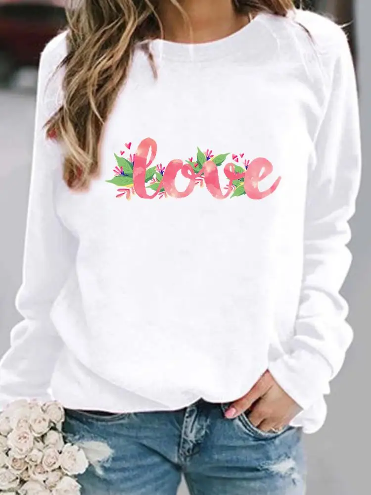 

Letter Flower Floral Trend Fashion O-neck Pullover Clothes Autumn Winter Spring Clothing Print Women Graphic Fleece Sweatshirts