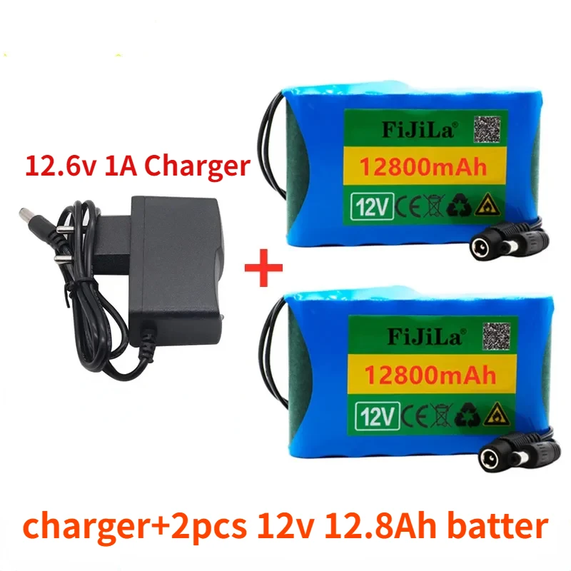 

12V battery pack 12.8Ah 18650 Rechargeable Lithium Ion battery pack capacity DC 12V 12800mAh CCTV Cam Monitor+charger