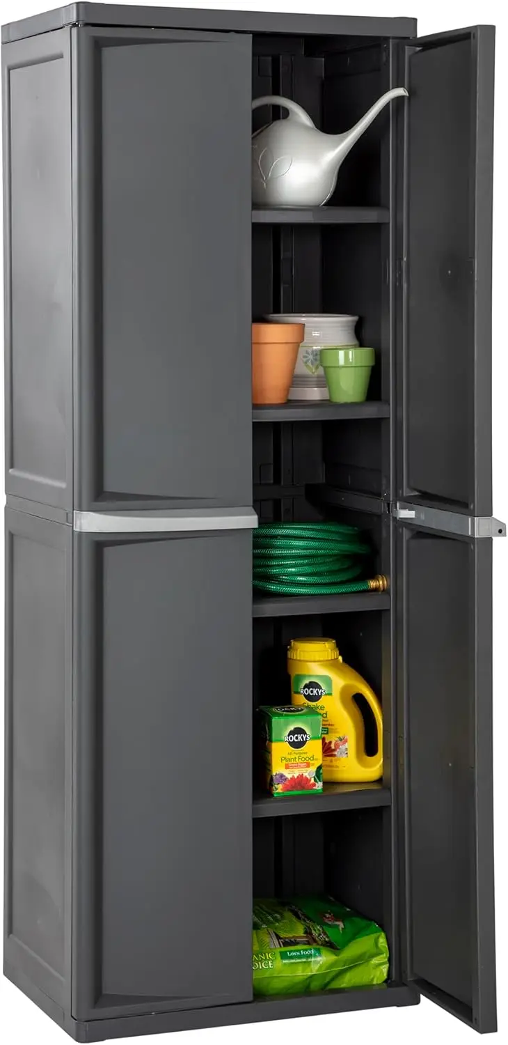 4 Shelf Cabinet, Plastic Organization Storage Unit, Organize Bins in the Garage, Basement, Attic, Mudroom, Gray, 1-Pack 6