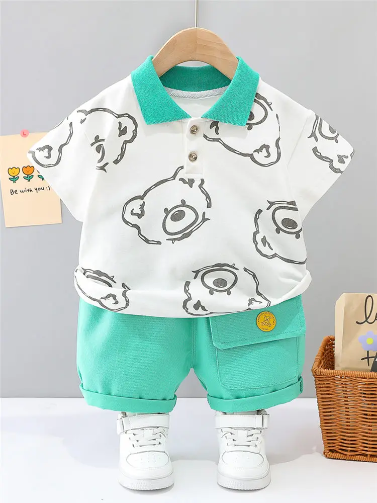 New Summer Baby Clothes Suit Children Boys Girls Cartoon Bear T Shirt Shorts 2Pcs/Set Toddler Casual Clothing Kids Tracksuits