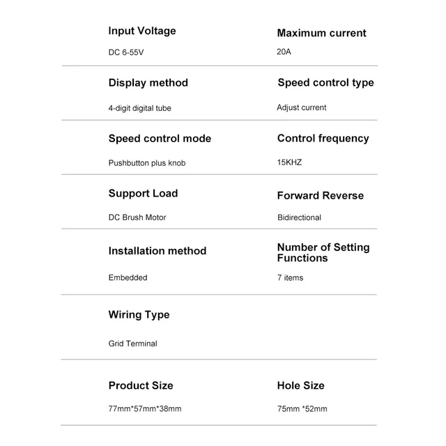 PWM Motorregler DC6-55V 20A - Mit Vorwärts/Rückwärts Für Gleichstrommotoren