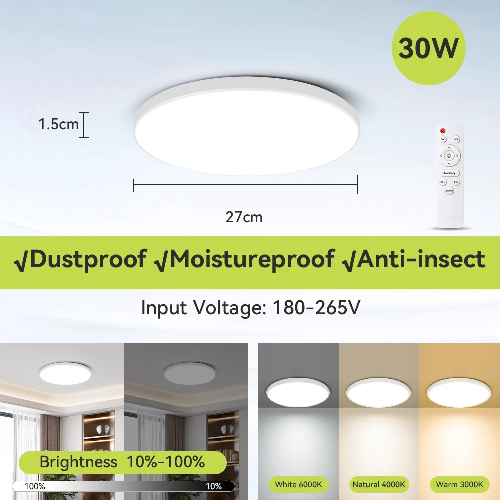 Sleek Dimmable LED Ceiling Lamp with Remote Control for Bedrooms and Living Spaces