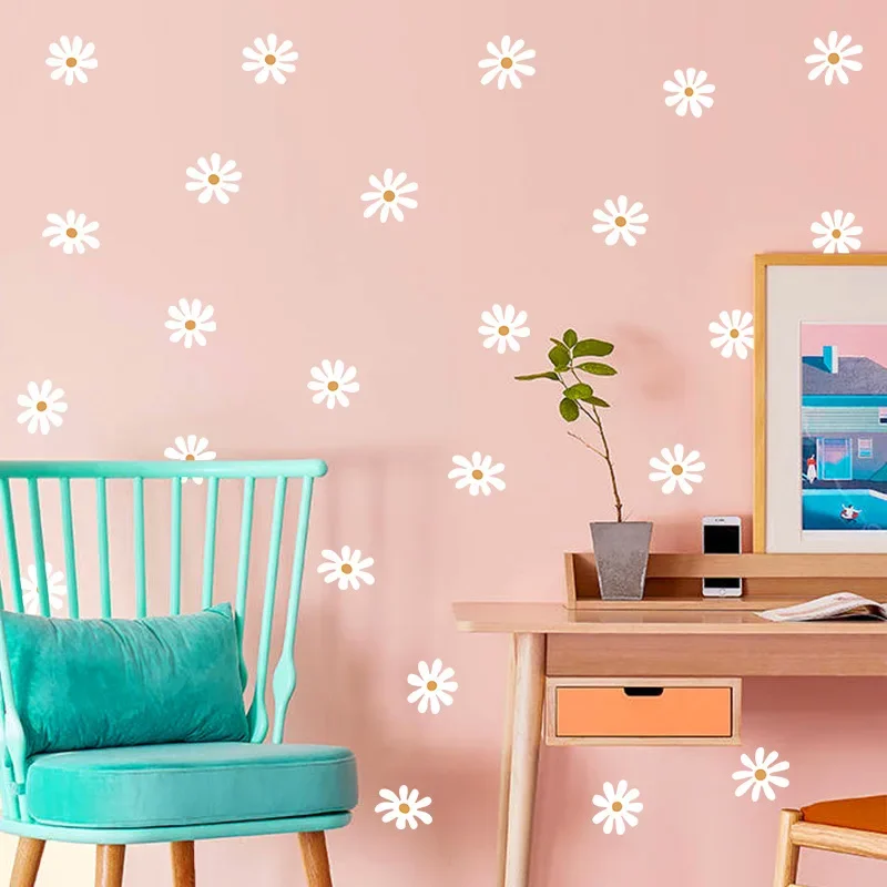 4sheet Boho Daisy Flower Wall Stickers Girl Bedroom White Daisy PVC Wall Decals For Kids Room Baby Nursery Home Decor