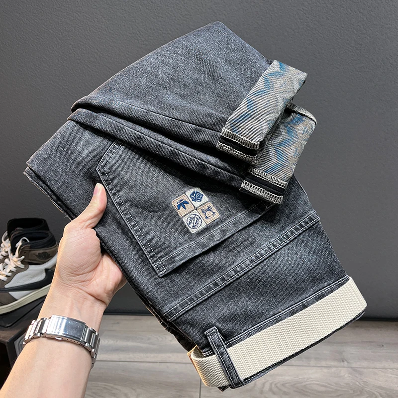 2025 Autumn Men's Stretch Jeans Fashion Tapered Slim Small Feet Ankle Harem Pants Casual Denim Trousers Streetwear Free Belt 5
