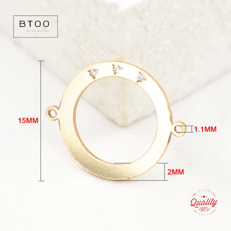 Real 14K Gold Filled Zircon Circle Charm 15MM Round for Jewelry Making DIY Accessories Necklace Charm Hypoallergenic Jewelry
