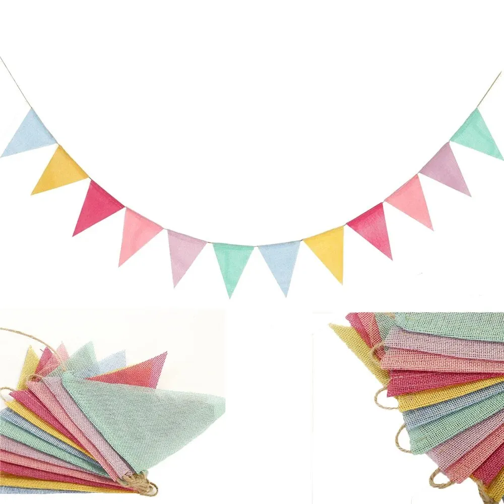 Triangular Flags Linen 6 Colors 12 Pieces for European Wedding Party