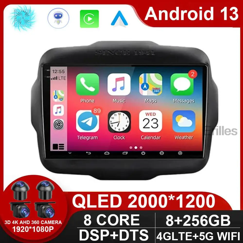 4G Lte Dsp Autoradio Android 13 Lettore Multimediale Video Automatico Per Jeep Renegade 2016-2020 Carplay 2Din Dvd Autoradio Gps Dvd