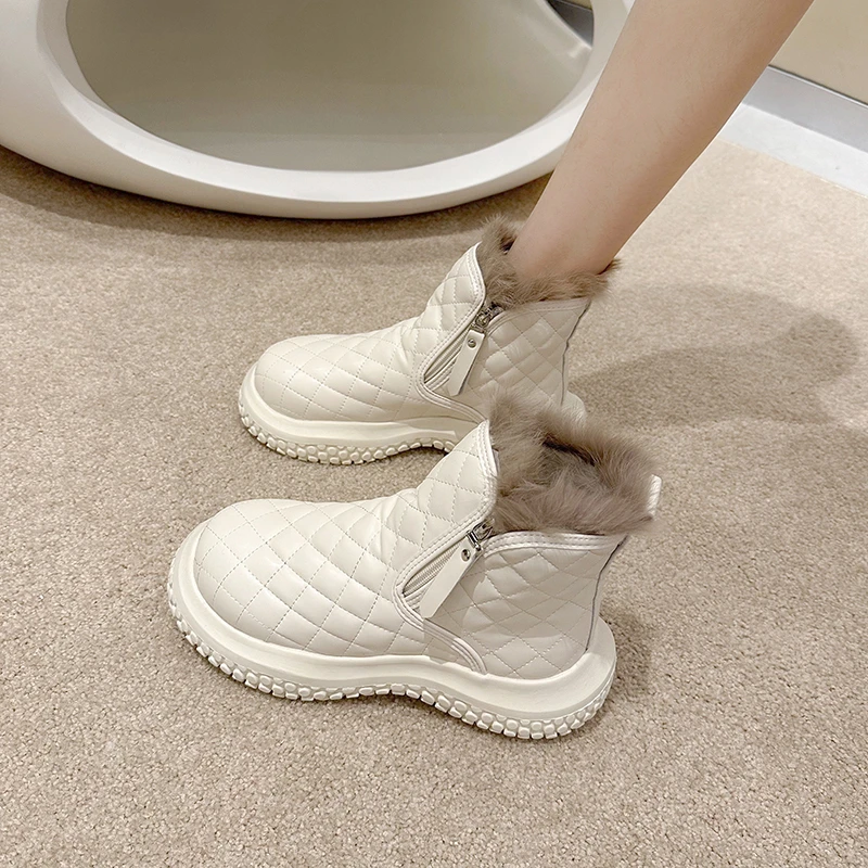 

Элегантные женские ботинки, обувь на молнии, роскошные дизайнерские ботинки-женская зимняя обувь на плоской подошве с плюшевой подкладкой, австралийская резиновая обувь с круглым носком в стиле "Лолита F"