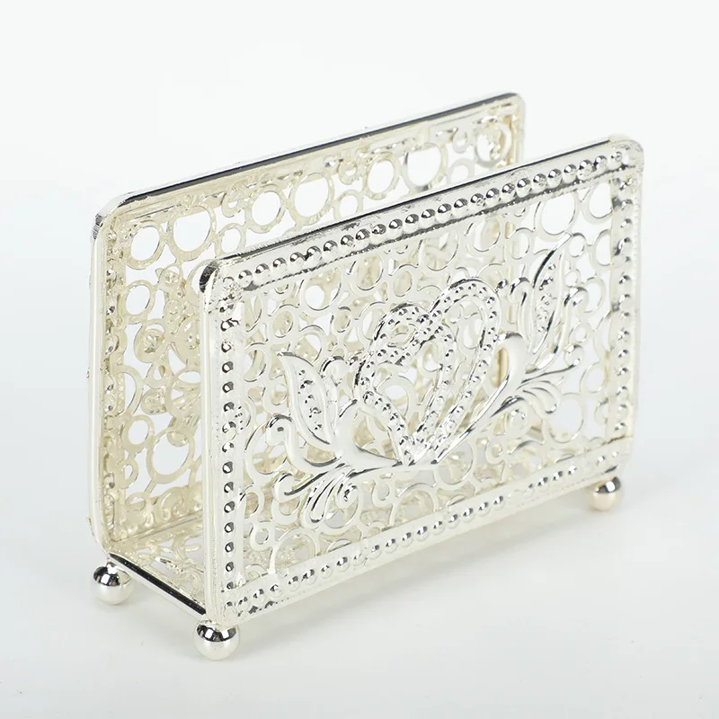 light luxury desktop napkin holder Metal wrought iron openwork storage rack Western restaurant hotel vertical tissue holde