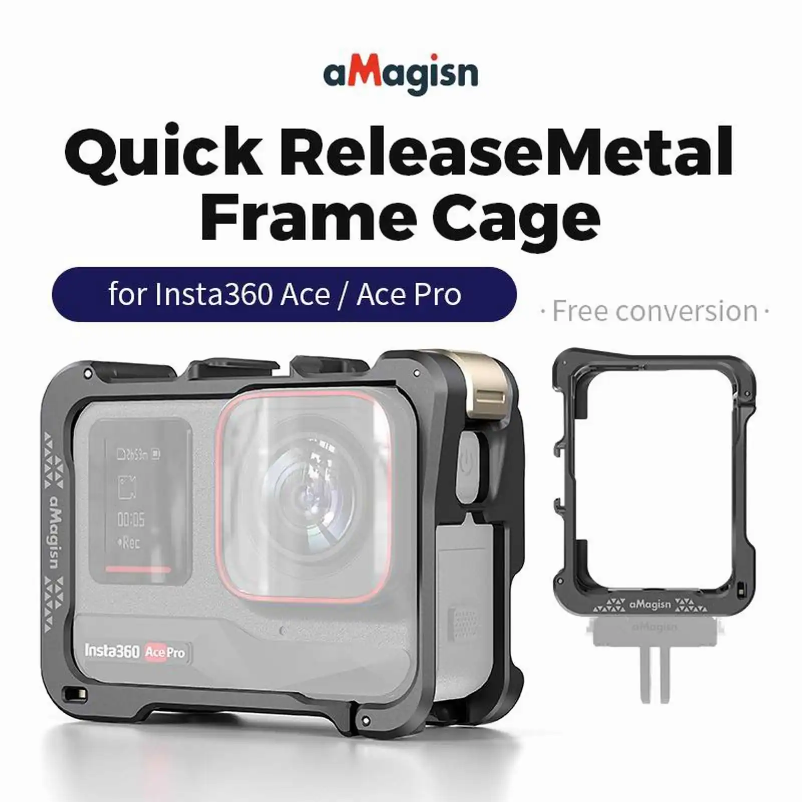 Magisn Metal Action Camera Cage for Insta360 Ace/Ace Pro Portable Quick Release Protection Frame Aluminium Alloy Housing Frame action camera accessory action camera protector