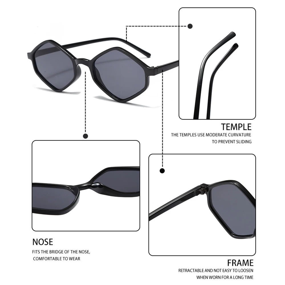 Punk Sunglasses Women Brand Designer Y2k Small Square Steampunk Sun Glasses Men Plastic Frame Diamond Shape Driving Eyewear