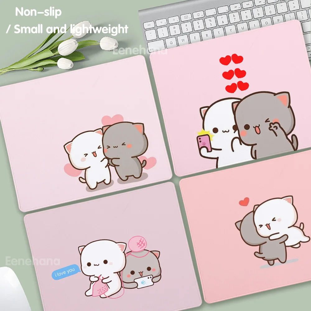 Anime Kleines Mauspad Pfirsich Mochi Katze Cartoon Gamer Schreibtisch Tastatur Matte Kawaii Mini Maus Anti Slip Pad Laptop Schreibtisch Schutz Matten