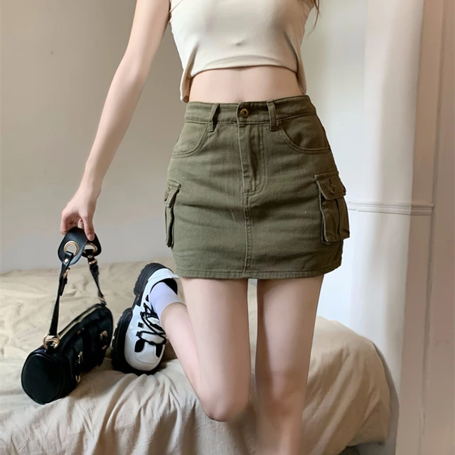 Fashion Women Pocket Cargo Shorts Hot Pants Slim Mini High Waist Denim  Trousers 