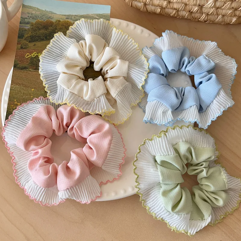 

Женская плиссированная кружевная резинка для волос, обруч для волос ярких цветов в Корейском стиле, аксессуар для волос для прически «конский хвост», лето 2024