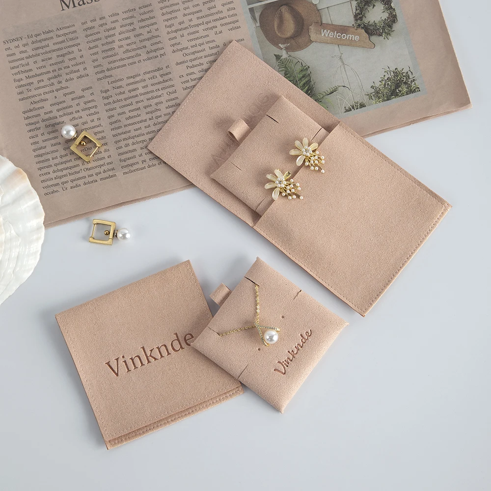 Custom Logo Debossed Peach Suede Jewellery Package Microfiber Envelope Pouch Earrings Necklace Pouch Gift Bag with Insert Card 25pcs 16 x 11cm invitations envelopes for letter paper postcards diy wedding business invitation gift envelope greeting card bag