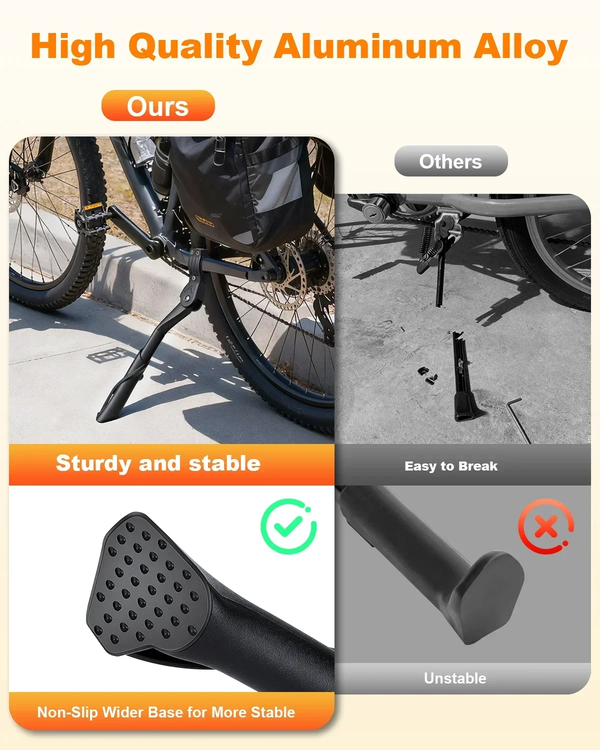 Adjustable Anti-Slip Bicycle Kickstand with Foot Pad