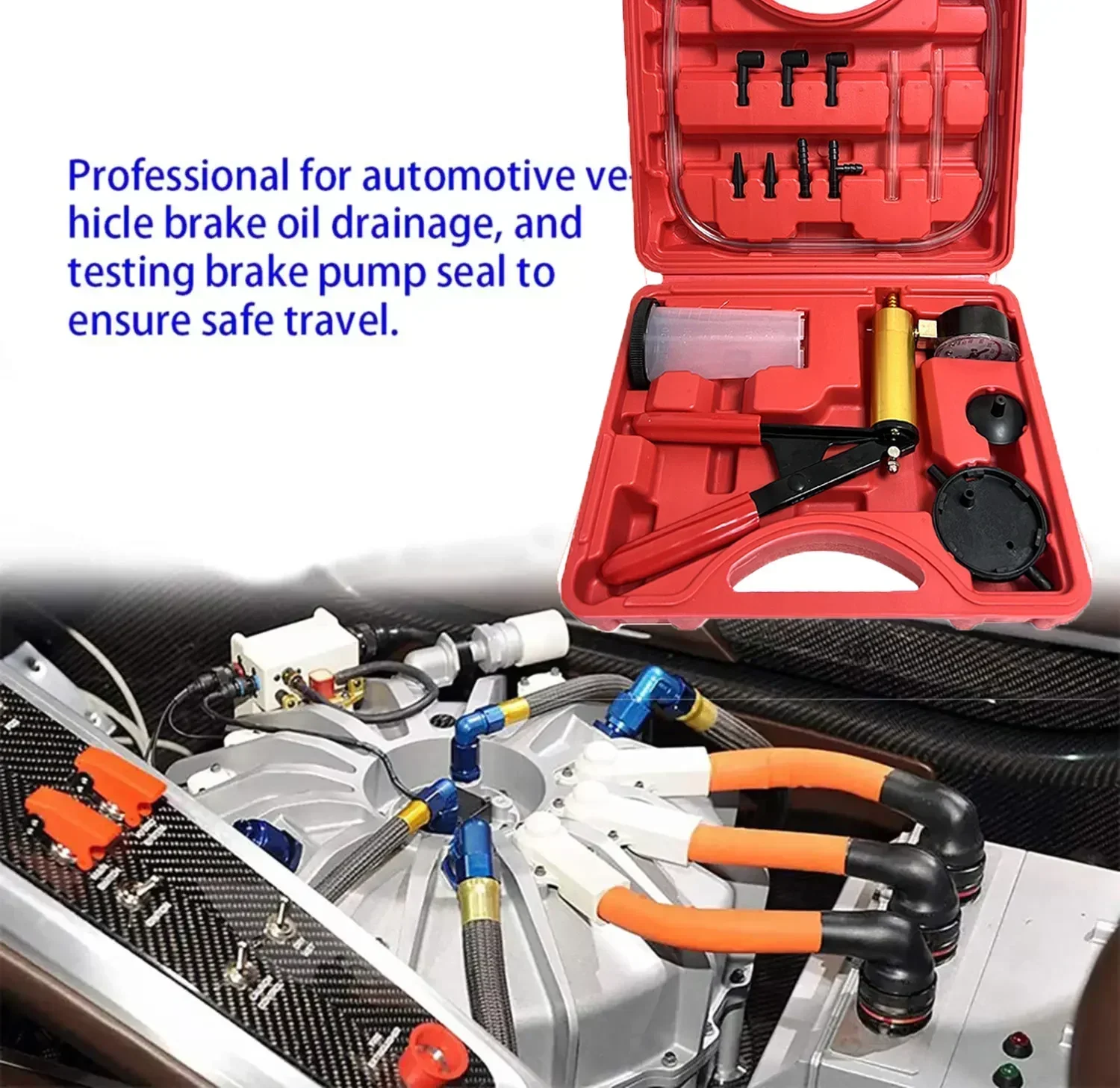 Brake Bleeder Kit Electric Vacuum Pump Quality Manual Vacuum Pressure Pump Brake Fluid Drain Kit Vacuum Pistol Pump Tester Kit Portable Durable Aluminum Gauge