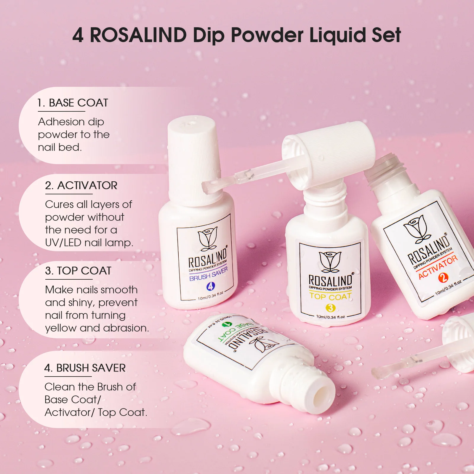 ROSALIND 13PCS Dip Nails Powder Starter Kit,6 Colors Dip Powder Nail Clear Nude Pink Series Colors Set with Base&Top