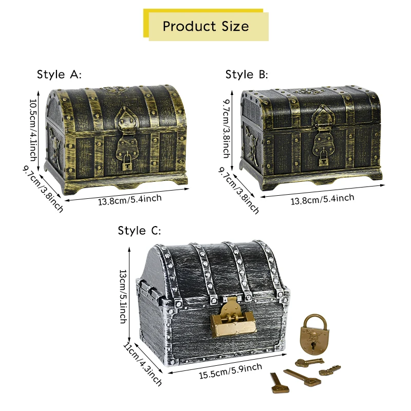 Gold Pirate Treasure Chests Candy Box Kids Children Gift Vintage Halloween Party Decor Jewelry Storage Organizer Box Case Holder