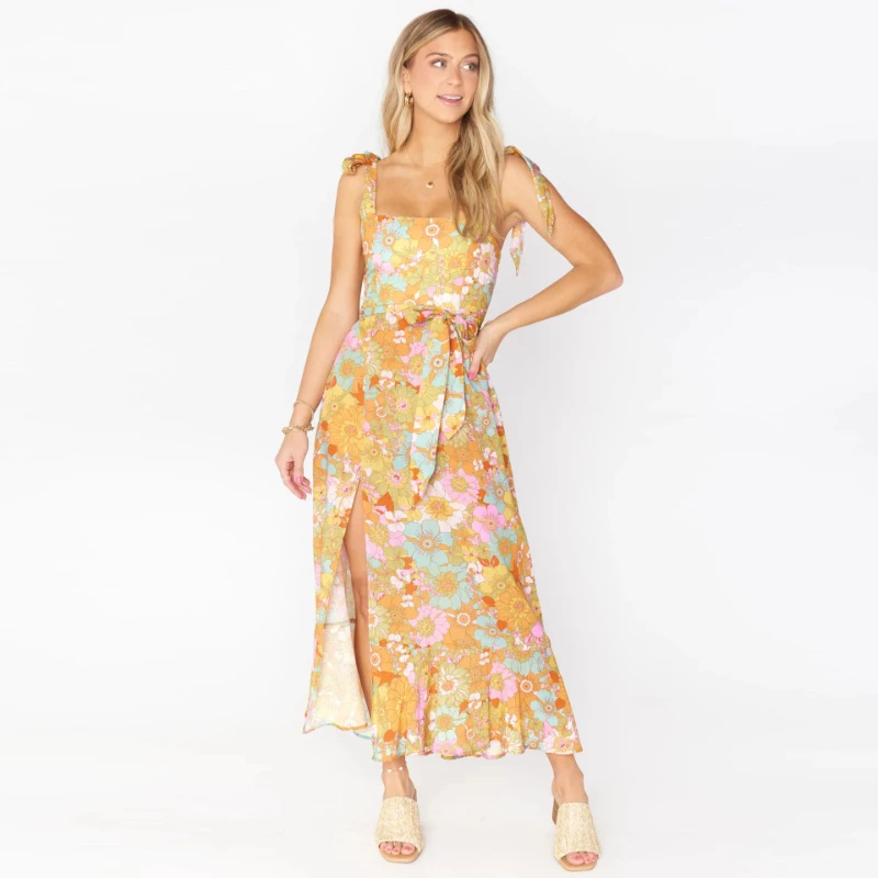 

Women's Split Floral Dress Spring and Summer New Women's Halter Strap with Breast Elegant Temperament Long Dresses for Women