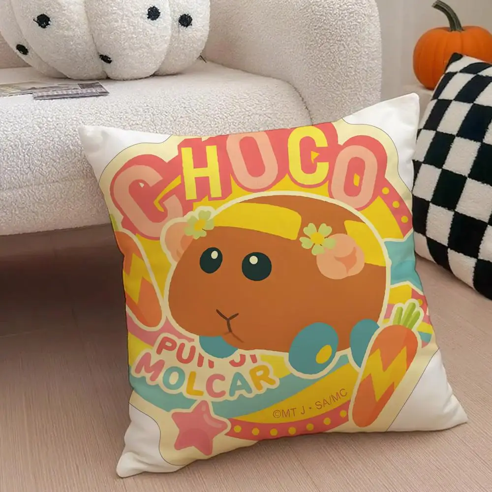 Pui Pui Molcar 베개 귀여운 애니메이션 쿠션 커버 던지기 베개 커버 숨겨진 버튼 내구성 폴리에스테르 의자 쿠션