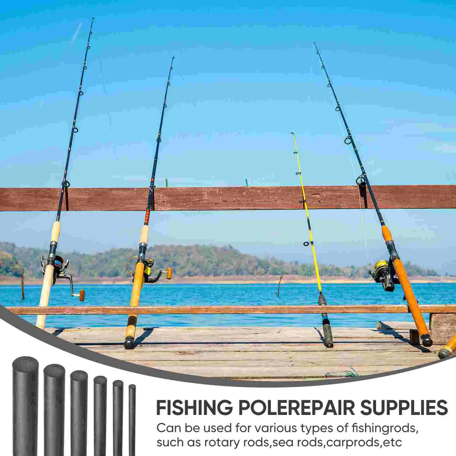 6 Pcs FishTrip Fishing Rod Repair Kit Carbon Fiber Sticks High Strength for Repair Broken Fishing Rod Rotary Tool 10cm