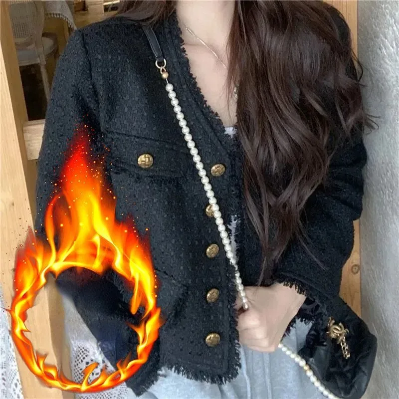 

Western-style Black Small Fragrant Tweed Surcoat 2024 New Fashion Spring Autumn Long Sleeve Tassel Ladies Loose Cardigan Jackets