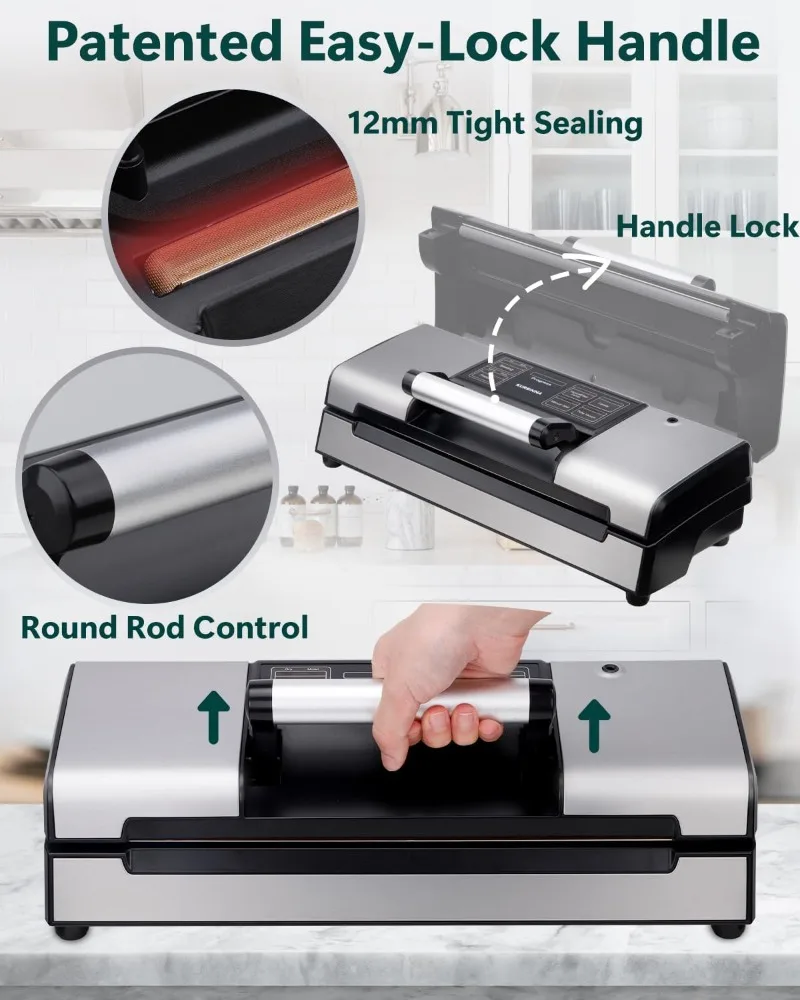 Automatic Vacuum Sealer Machine, 8 in 1 Multi-function Dry/Moist Modes for Food Preservation, Powerful Food Sealer with Built