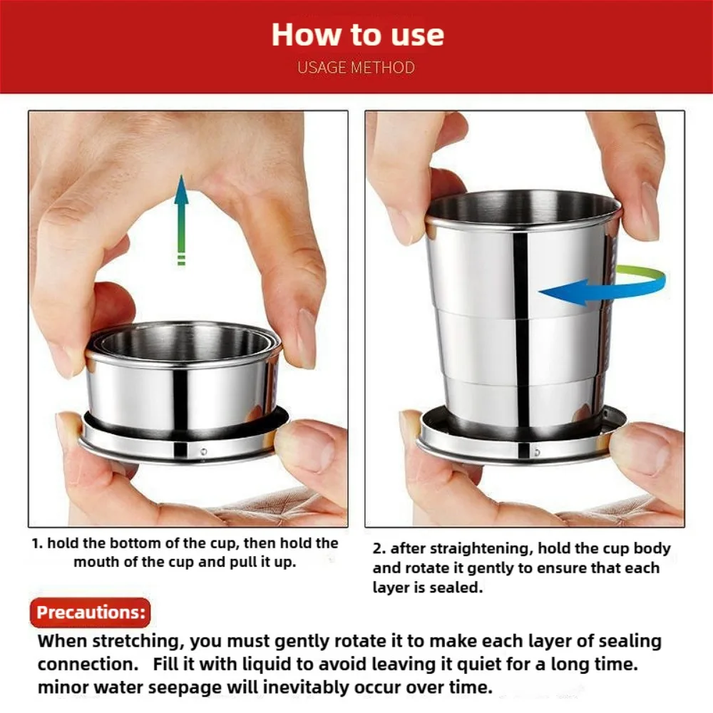 Stainless Steel Telescopic Folding Cup Portable Travel Wash Cup Outdoor Camping Mini Compressed Lightweight Durable Design