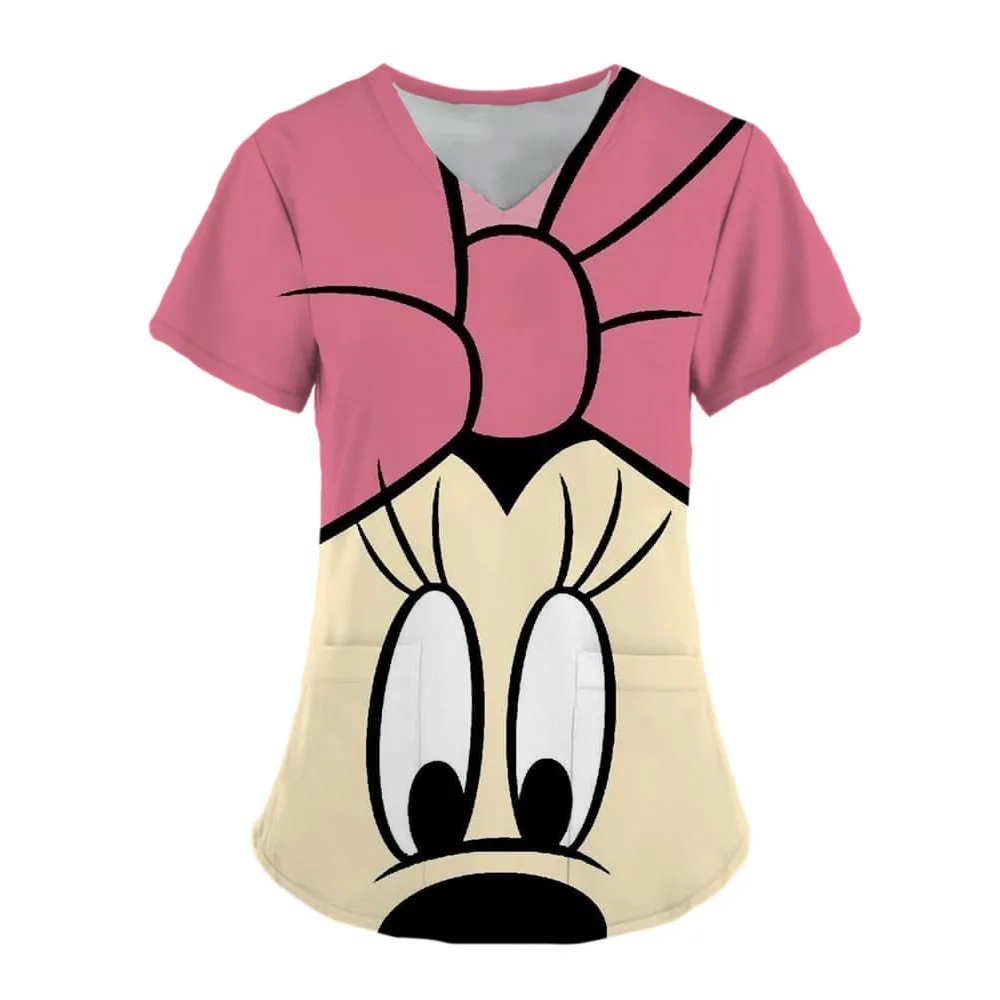 thumbnail image 1 of Uniforme de enfermera para mujer, camiseta de manga corta con cuello en V y estampado de Mickey Mouse de Disney, uniforme de enfermera de trabajo con bolsillos, 1 of 5