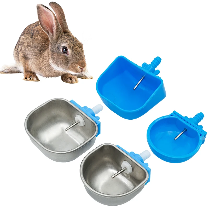 Animal Drinking Bowl 1Pcs Rabbit Water Bowl Farm Rabbit Automatic Drinker Cage Fix Cup Raising Fox Mink Stainless Steel Plastic Drinking Bowl
