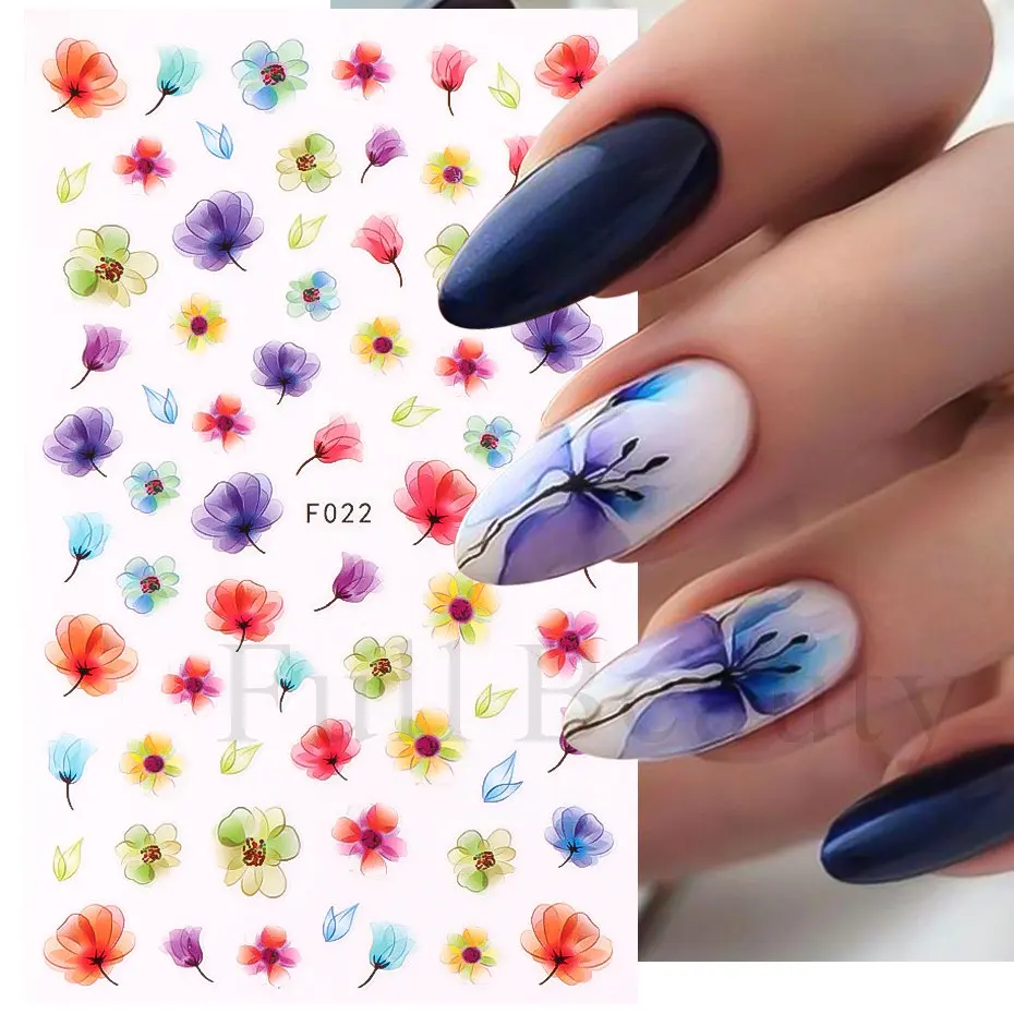 Ink Blooming 3D Nail Flowers Leaves Stickers Floral Graffiti Watercolor  Self-Adhesive Slider For DIY Nail Art Decoration LAF021 - AliExpress