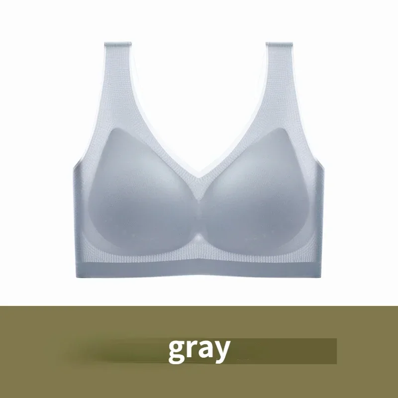 Women Ultra-thin Plus Size  Ice Silk Lingerie Bra Seamless Beauty Back Ladies Big Breasts Show Small Summer Wire Free Underwear